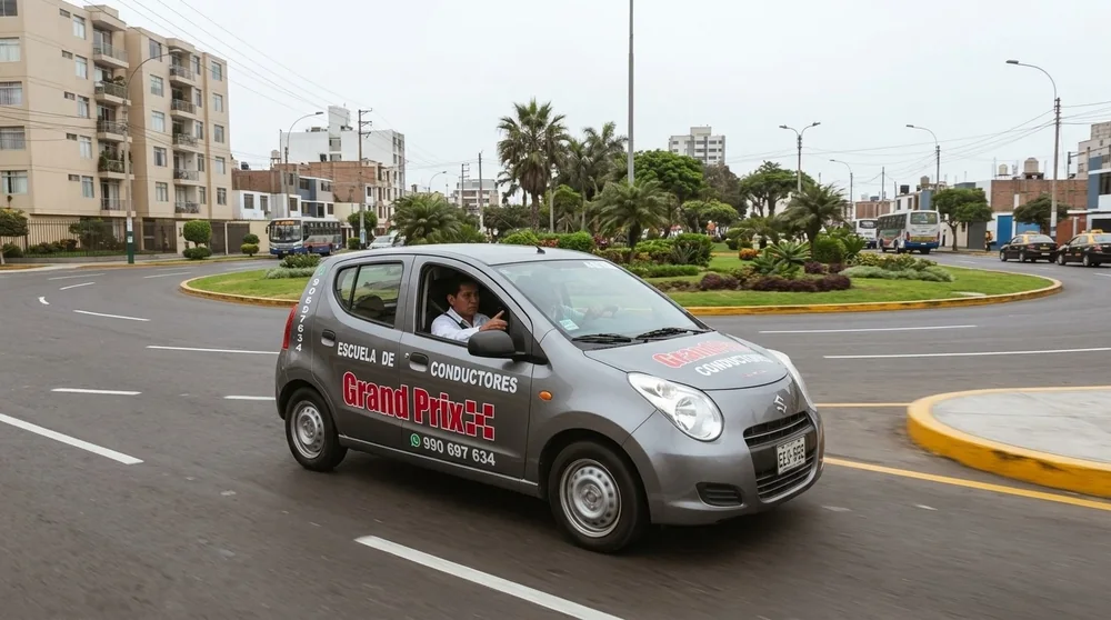 Auto gris de Grand Prix tomando una curva